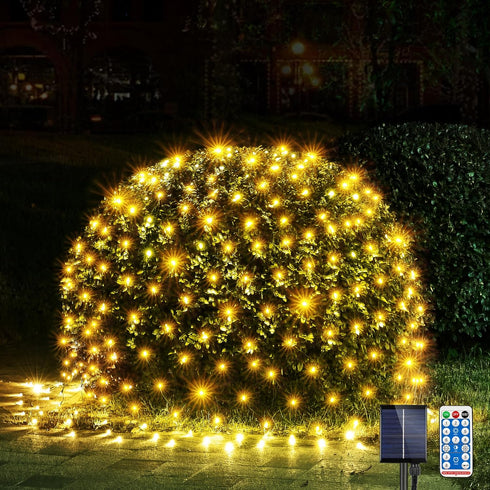 WBao Solar Christmas Lights Outdoor 200LED 8.4ft x 5.2ft LED Net Lights