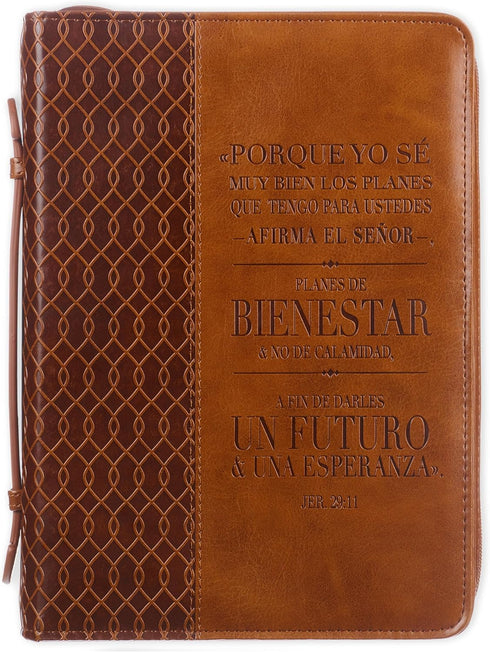 Forro para Biblia Yo se Los Planes Jeremiah 29:11, Grande, Christian Art Gifts, Dos Tonos Marrón