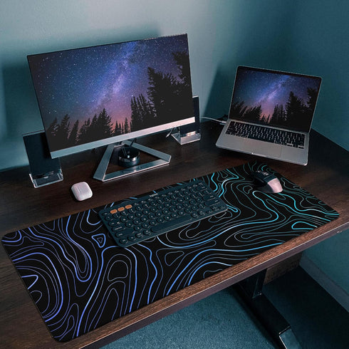 UJoowalk Large Topographic Mouse Pad, XL Gaming Mousepad, Desk Mat 31.5 x 11.8 in, Black White Minimalist Contour for