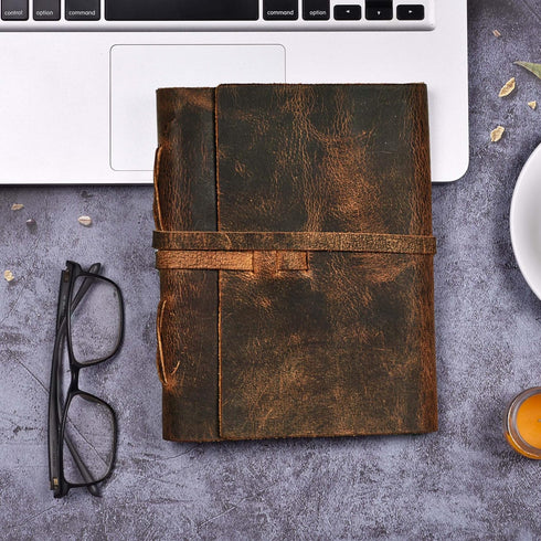 LEATHER VILLAGE Leather Bound Journal, Writing Notebook for Men Women, 300 Kraft Pages, Handmade, Rustic Brown