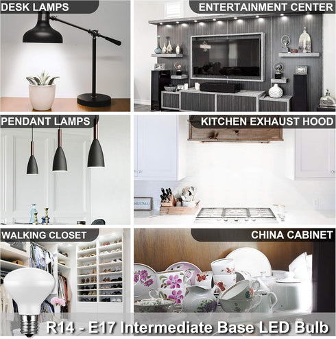 E17 R14 Bulb, 4W (40W Bulb, E17 5000K, 400 Dimmable, Pack 6 Maelsrlg LED Equivalent) Mini Reflector Floodlight Light