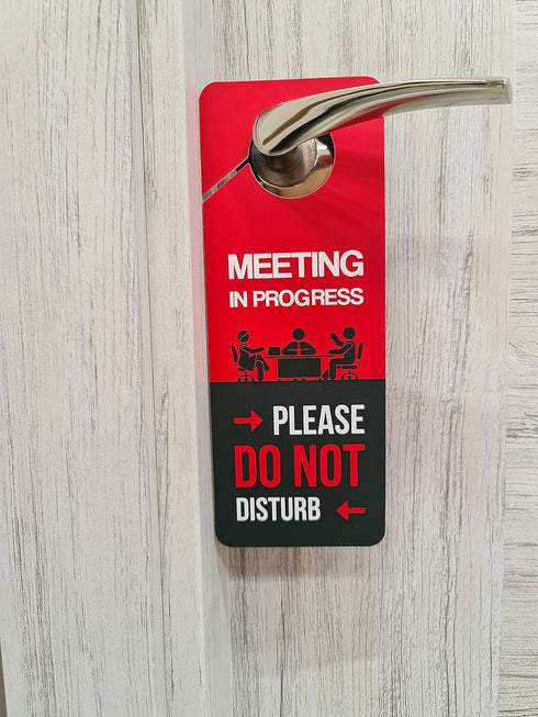 Meeting In Progress Do Not Disturb Door Hanger Sign, 2 Pack, Double Sided, Ideal for Offices and Online Sessions