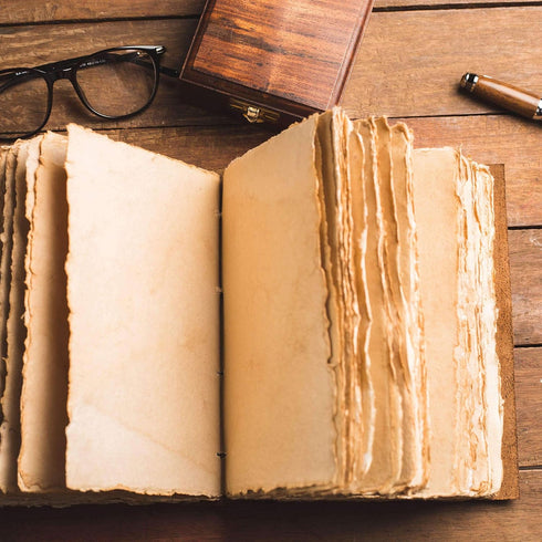 NomadCraftsCo. Vintage Leather Journal, Handmade Leather Sketchbook, Antique Deckle Edge Paper, Book of Shadows Journal