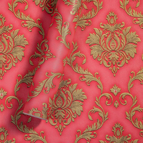 Y9151 Luxury Damask Wallpaper 17.7in x 9.8ft, Red Self Adhesive Removable Contact Paper for Home Decoration