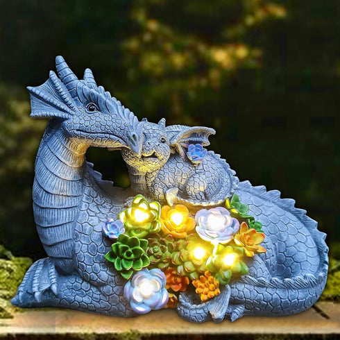 RCTTICUU 6 Solar Dragon Garden Statues Outdoor Decor, Resin Dragon Figurine with Succulent and LED Lights Lawn Patio