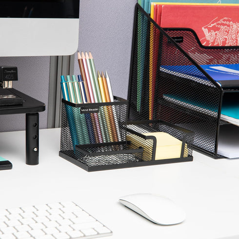 Mind Reader Desktop Organizer, Pen Holder, Clip Basket, Storage, Office, Metal Mesh, 8.07" L x 4.13" W x 3.94" H, Black by Mind Reader