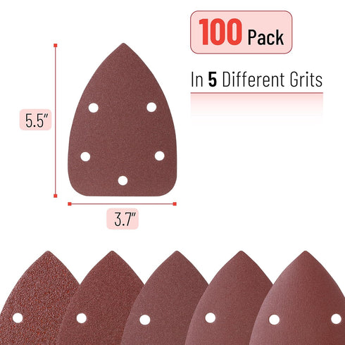 Bates- Mouse Detail Sander Sandpaper, 100 pcs, 40/80/120/180/240 Grits, Red Sanding Pads, Mouse Sander Pads, Sandpaper Assortment, Mouse Sandpaper, Mouse Sander Sandpaper, Palm Sander Sandpaper