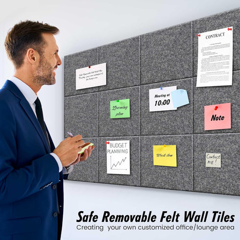 Large Office Cork Board Alternative, 47"x35", 12 Pack Felt Wall Tiles Self-Adhesive Safe Removable No Damage for Wall.