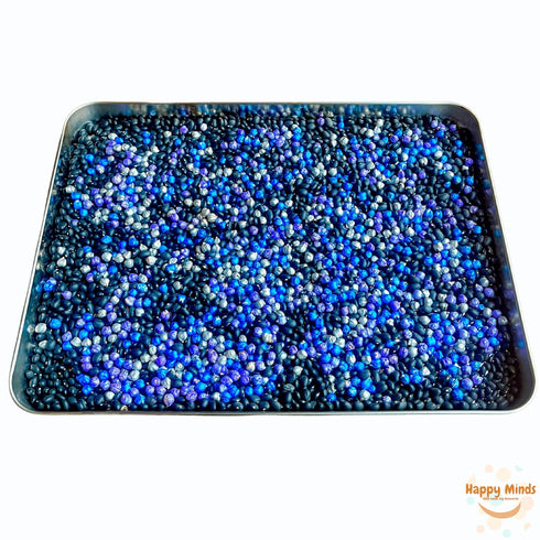 Happy Minds (4 Outer Space Sensory Bin Filler Cups) - Black Beans & Colorful Chickpeas - Cosmic Sensory Play