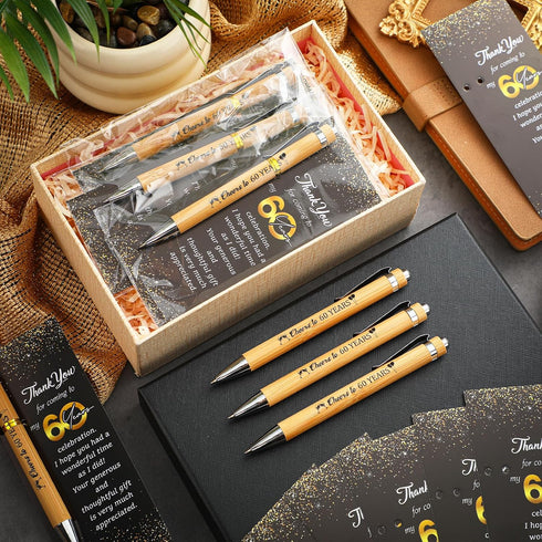 Sayglossy 50 Sets 60th 50 50 100 Birthday for Guests Anniversary Include Ballpoint Pens with Thank You Cards Bags