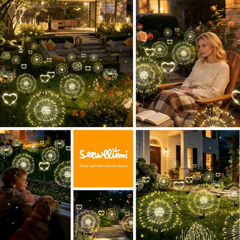 SEEWELUMI 2Pack 120LED Solar Garden Lights Outdoor Decor Waterproof, Firework Lights for Garden Decorative, Fairy