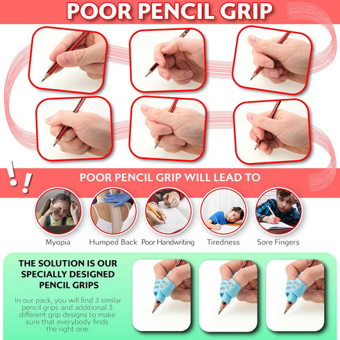 Stylo Pack of 3 Pencil Grips for Kids Handwriting - Perfect Pencil Holders for Home Schooling and Preschool Writing