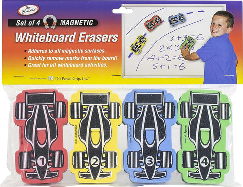 The Classics Magnetic Race Car Whiteboard Erasers, Multi-Colored Dry Erasers, Pack of 4 - TPG-358