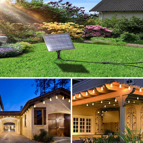 100FT 8 ST38 Bulb 30 Stright Solar Powered String Light with Remote Control Light Modes, Weatherproof Shatterproof LED