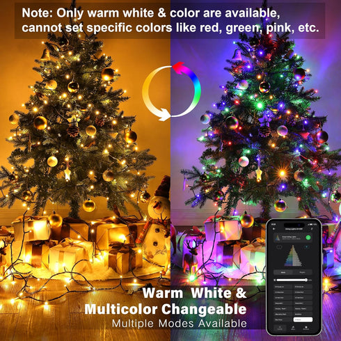 98.4FT 300 Brizled Smart Christmas Lights, LED Color Changing Christmas Lights with APP/Voice Control, Warm White