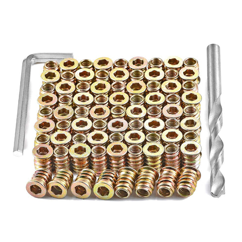 80 Pieces 1/4"-20 Wood Inserts Bolt Furniture Screw, Nut Threaded Fastener Connector Hex Socket Drive for Wood