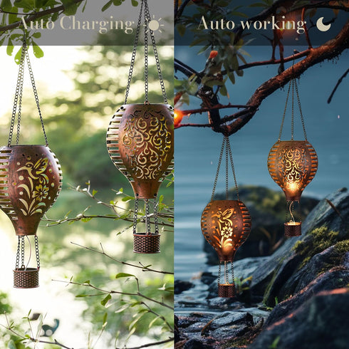 2 Pack Hummingbird Mom,18 Inch TERESA'S COLLECTIONS Flame and Hot Air Balloon Hanging Solar Lantern for Garden Decor