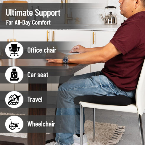 Mind Reader Air-Cloud Black Seat Cushion - Ergonomic Support for Office & Car