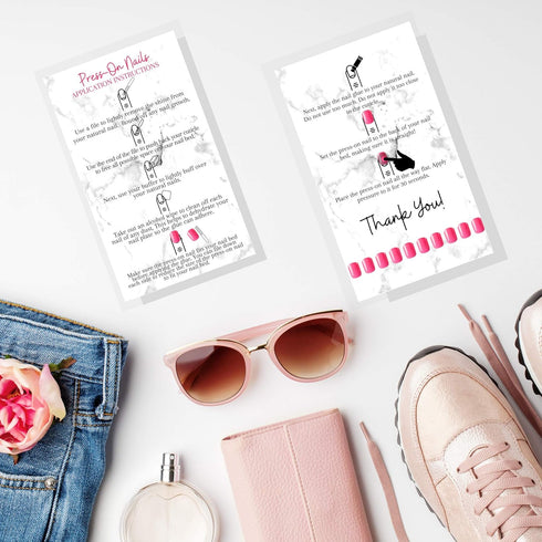 Press-On Nail Application Instructions Cards, 50 Pack, 2x3.5" Business Card Size for DIY Nail Kit
