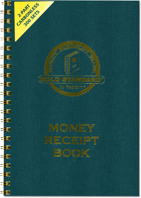 Rediform gold standard money receipt book, two-part carbonless, 7 x 2.75, 4 forms/sheet,