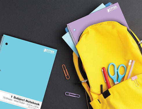 Better Office Products Spiral Notebooks, 6 Pack, 1 Subject, 70 Sheets, 10.5" x 8", 6 Assorted Pastel Colors
