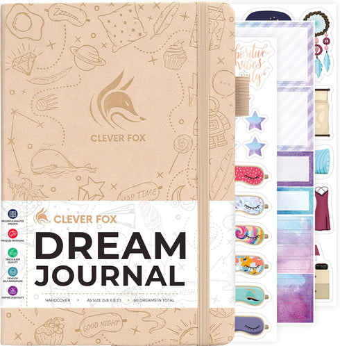 Clever Fox Dream Journal, Guided Dream Diary for Women, Men & Kids, Hardcover Notebook for Dream Journaling (Seashell)