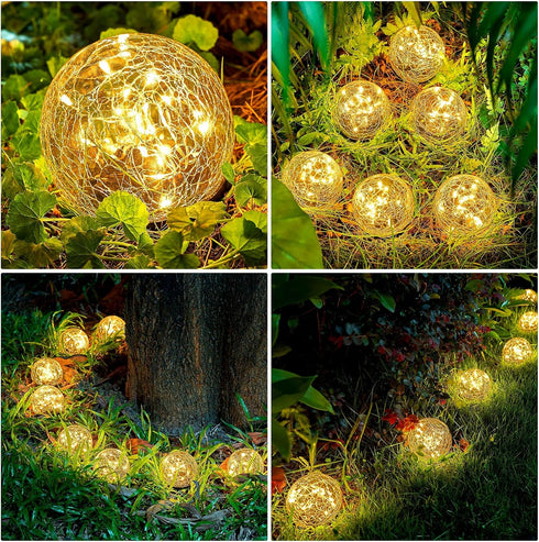 Honoson 3.9 Inch (4 Solar Globe Lights Outdoor - Waterproof Cracked Glass Balls for Lawn Patio Yard Backyard