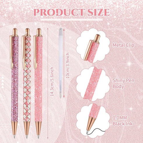 Sherr 7 Pcs Fancy Pens for Women Cute Pens Sparkly Glitter Pens with 10 Pcs Black Ink Refills Pretty Pen Gifts Journaling Pens for Girls Office School Christmas Graduation(Pink, Cute) by Sherr