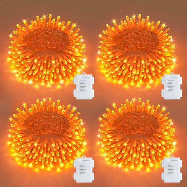 JMEXSUSS 4 Pack 50 LED Battery Operated String Lights Orange, Each 16.5ft