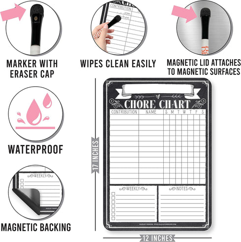 Hadley Designs Magnetic Chore Chart for Kids and Families – Reusable Dry Erase Responsibility Board, 12x17