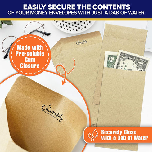Decorably 100 Pack Kraft Small Money Envelopes, 3.5 x 6.5, Brown Small Coin Envelopes for Cash