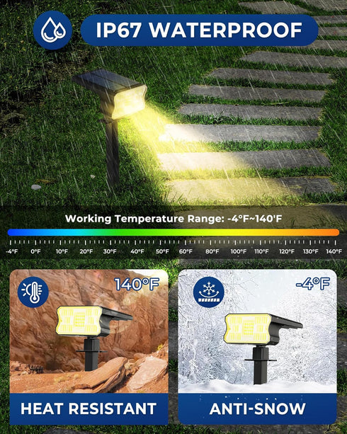 IP67, 60 3 2 1(Warm 4 Pack) HGGH Solar Lights Outdoor Waterproof LED Lighting Modes Solar Spot Lights Outdoor for Yard