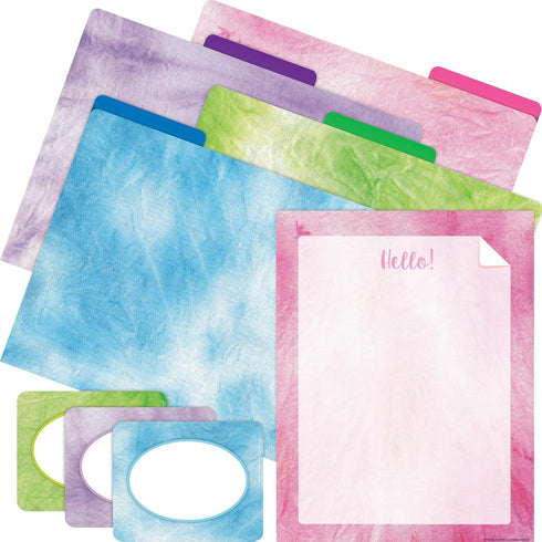 Barker Creek Get Organized Office Kit, Pink Tie-Dye, 12 Designer File Folders, Colorful Computer Paper