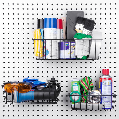 Set 3 Pack 1/4" Pegboard Basket - - Hooks to Hole Peg Board - Better Tool Organization - Organize Tools, Workbench