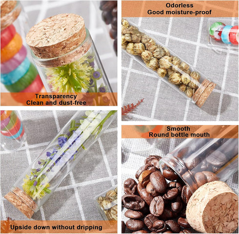 BENECREAT 10 Pack 60ml Clear Glass Test Tubes with Cork Stopper for Wedding Party Favors, Candy, Spices, Beads