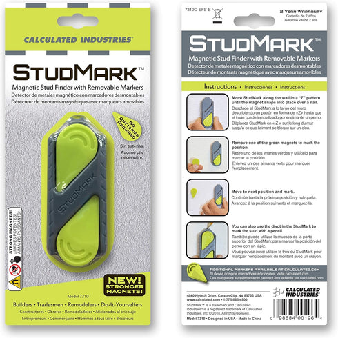 Calculated Industries 7310 StudMark Magnetic Stud Finder with 2 Removable Magnet Markers | Finds & Marks up to 3 Stud Locations | Updated 2020 More Powerful Rare Earth Magnets, No Batteries Needed by Calculated Industries