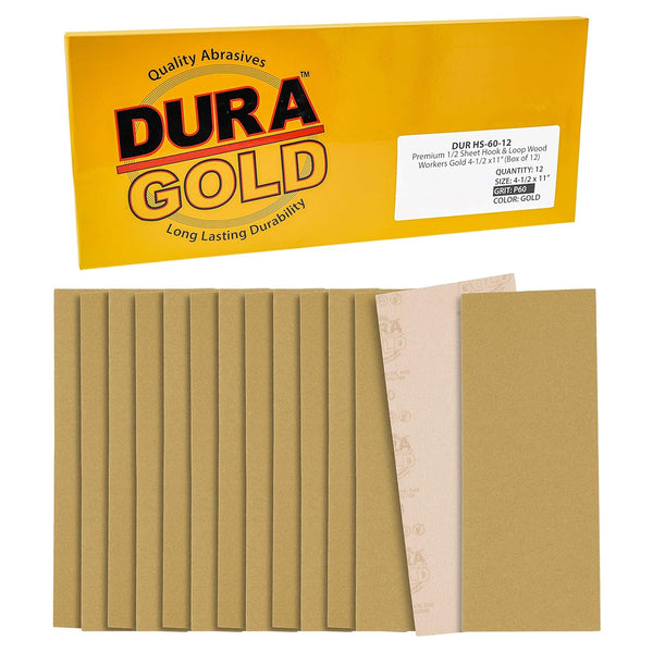Dura-Gold Premium 1/2 Sheet Gold Sandpaper, 80 Grit (Box of 12) for Woodworking