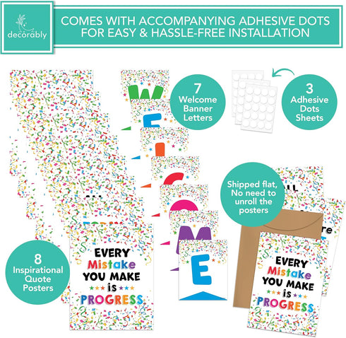 Decorably Welcome Posters for Classroom - 15 Confetti Themed Decorations and Welcome Sign