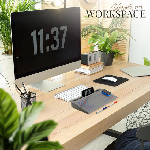 Birch Desktop Whiteboard (Charcoal) with Storage & Multiple Markers, Glass Dry Erase Board for Desk Top