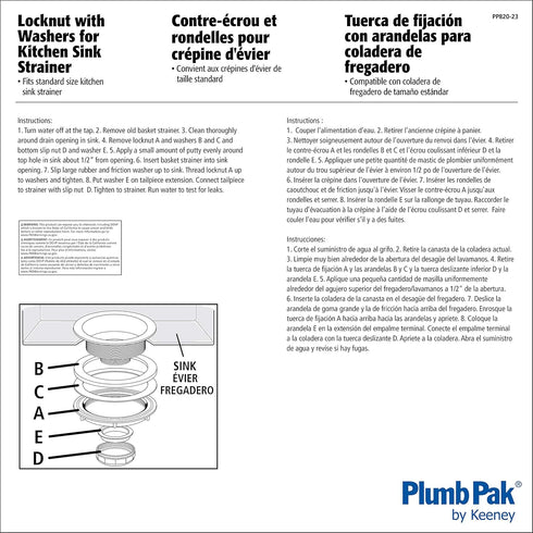 Plumb Pak PP820-23 Strainer Locknut With Washers, For Use With Sink, Tub And Shower, No Size, No Color by Plumb Pak