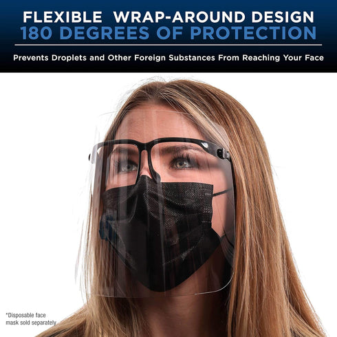 (Pack 25) TCP Global Salon World Safety Face Shields with Black Glasses Frames of - Ultra Clear Protective Full Face