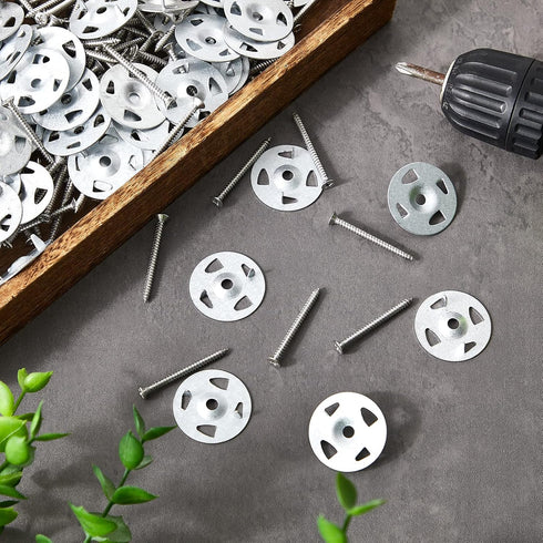 Fastener Kit Board Hardware Set, 1-1/4 Inch Galvanized Steel Washers and Stainless Steel Screws, 150 Pcs