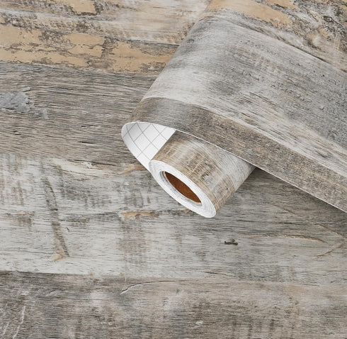 Grey Shiplaps Wood Contact Paper 15.7"X118" - Peel and Stick Waterproof Distressed Vinyl Wallpaper for Cabinets
