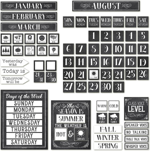 Hadley Designs Black and White Classroom Calendar Set, Bulletin Board Sets for Teachers, School Calendar for Classroom
