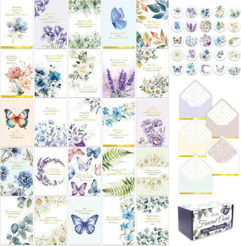 Decorably 50 Pack Gold Foiled 4x6in Thank You Cards for Funeral with