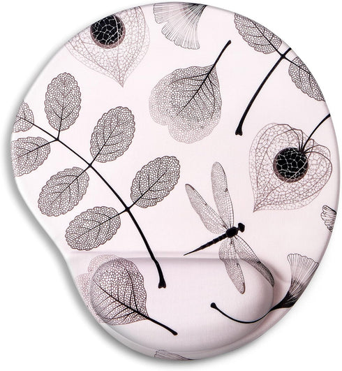 Ergonomic Mouse Pad with Wrist Support, Cute Mouse Pad for Office, Gaming, Comfortable Pain Relief (Off-White Leaf)