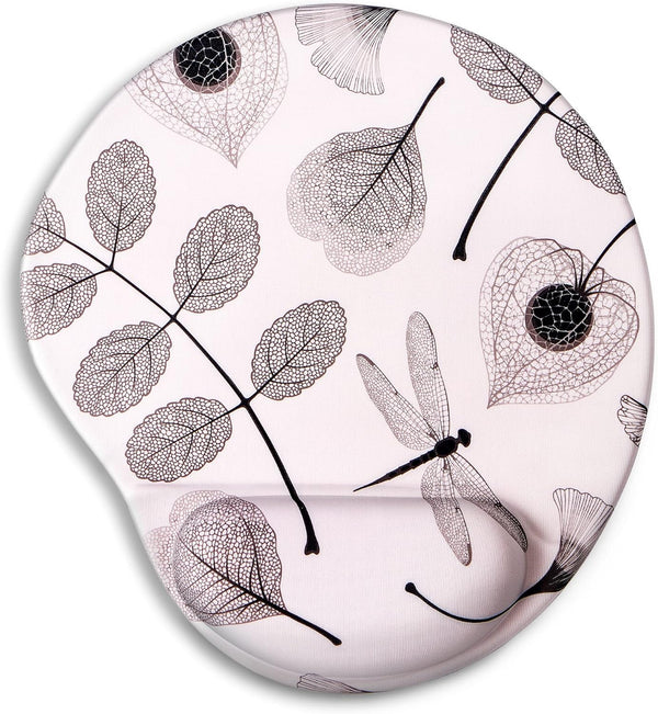 Ergonomic Mouse Pad with Wrist Support, Cute Mouse Pad for Office, Gaming, Comfortable Pain Relief (Off-White Leaf)