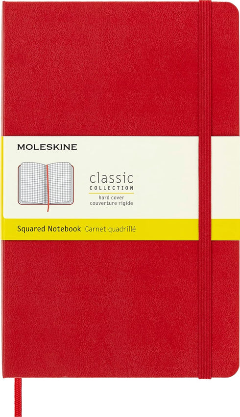 Moleskine Classic Notebook, Hard Cover, Large (5" x 8.25") Squared/Grid, Scarlet Red, 240 Pages