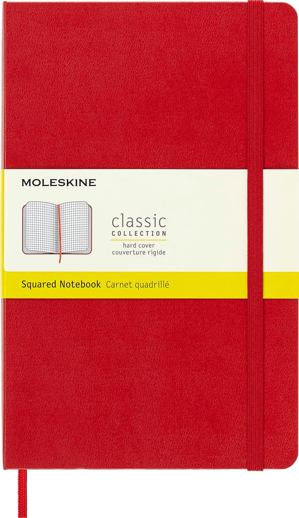 Moleskine Classic Notebook, Hard Cover, Large (5" x 8.25") Squared/Grid, Scarlet Red, 240 Pages
