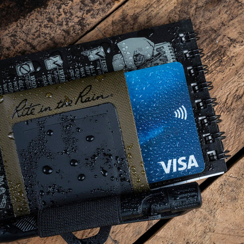 Rite in the Rain All-Weather Kit, Black 3” x 5” Top-Spiral Notebook, Adhesive Pen, Card Holder